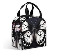 Black White Butterfly Lunch Bag for Adult, Leakproof Insulated Lunch Tote Bag with Zipper & Multiple Pockets, Large Capacity Lunchbox for Office Work Picnic