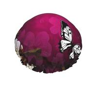 Black White Butterfly Print Premium Double Layer Shower Cap For Women With Reusable Shower Cap For Hair - Waterproof Plastic Cap - Shower Caps For Long, Short And Curly Hairs