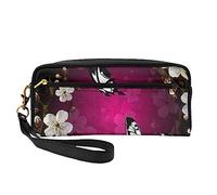 Black White Butterfly Travel Makeup Bag with Handle Strap - Soft and Versatile Pu Leather Portable Cosmetic Organizer Bag for Ladies Girls Gifts