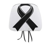 Black White Cancer Awareness Ribbon Printed Car Headrest Cover,2 Pieces, Elastic Comfort Head Rest Cover for Women Men, Universal Fits Most Cars Van SUV Truck, Car Interior Decor Accessories