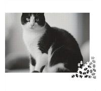 Black White Cat 1000 Piece Gift Giving Puzzle for Adults Tuxedo Cat Elegant Sitting Premium Thick Sturdy Vibrant Challenging Hard Stress Relief 70x50cm/1000pcs