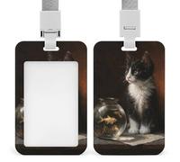 Black White Cat Fish Glass Bowl ID Badge Holder Retractable Clip Card Holder Card Protector Name Badge Name Tag for Work Office Doctor Nurse