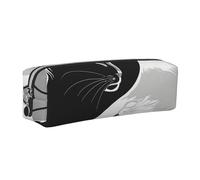 Black White Cat Pencil Case for Boys Girls Tai Chi Leather Pen Pouch Holder for School Office Travel Portable Stationery Organizer Makeup Bag Silver Zip