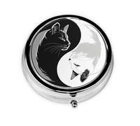 Black White Cat Small Pill Box 3 Compartment Portable Pill Box for Purse Pocket Tai Chi Mini Medicine Organiser for Daily Vitamin Fish Oil Storage