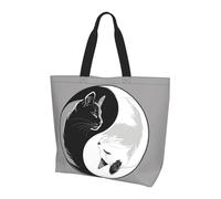 Black White Cat Tote Bag Women's Shoulder Handbags Tai Chi Shopping Bags Water-Resistant Large Handbag with Inner Pocket for Work Travel School