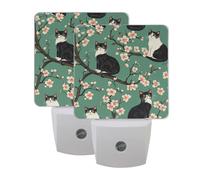 Black White Cats Flower Night Light 2 Pack Plug in Wall with Dusk to Dawn Sensor Led Lamp for Women Men Night Lights Plug in Wall Decor for Bedroom Kitchen Corridor, 0.5W