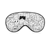 Black White Cats Pattern Sleep Mask Blindfold World Animals Day Adjustable Super-Smooth Soft Eye Mask Cover for Men Women Travel and Nap