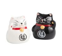 Black & White Ceramic Lucky Cat Salt and Pepper Shakers Set - Beckoning Cat Cute Salt and Pepper Shakers Set Collection - Cat Themed Kitchen Accessories for Good Fortune & Protection (1.75" x 2.25")