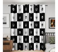 Black White Check Curtains Blackout, 66x72 Inch 2 Panels - Chic Skull Checked Pattern Black Out Curtains, Home Decor, 72 Drop Eyelet Window Drapes for Bedroom, Living Room DI168