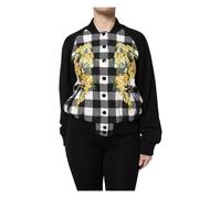 Black White Check Floral Button Down Jacket - female - Dolce & Gabbana - Bomber Jackets - Multicolor - L - Jackets L