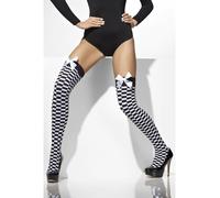 Black & White Checked Hold Ups Ladies Fancy Dress Stockings Costume Accessory