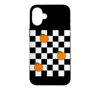 Black White Checkerboard and Oranges Case for iPhone 16 Plus