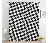 Black White Checkerboard Blackout Curtains for Bedroom, Geometric Plaid Short Curtain 54 Inch Drop 2 Panels, Minimalist Curtain for Living Room, Window Curtains with Eyelet Tn401