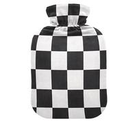 Black White Checkerboard Classic Hot Water Bottle with Soft Cover Feet Warmer with Soft Cover Hot Water Bag for Pain Relief Small