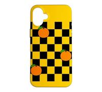 Black White Checkerboard Oranges Case for iPhone 16 Plus
