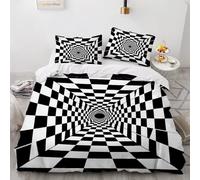 Black White Checkerboard Pattern single duvet cover set,Minimalist Modern duvet cover-Soft Microfibre Polyester-Optical Illusion Art Bedding Quilt Set,Children's Room 135x200cm Cover with Pillow cases
