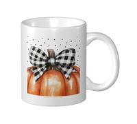 Black White Checkered Bow On Pumpkin Ceramic Cup, Elegant Coffee Mug Tee Drinkware Water Cup for Home Office 11oz