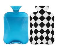 Black White Checkered Hot Water Bottle with Cover, Grid Pattern 2L Hot Water Bag for Pain Relief, Neck Soft and Shoulder, Hand Feet Warmer, Hot and Cold Compress for Adult Kids