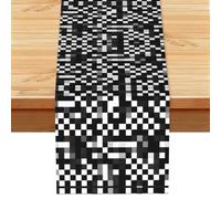 Black White Checkered Printed Kitchen Table Runner 13x72, Faux Linen Style Decor for Home Wedding Banquet Fireplace