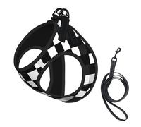 Black White Checkered printing Dog Harness with Leash Set, Step-in Breathable Puppy Cat Dog Vest, No Pull Adjustable Puppy Harness