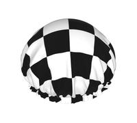 Black-White-Checkered-Squares,Shower Cap Nightcap Double Layer Waterproof Elastic Bath Cap Reusable Hair Cap