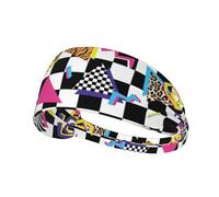 Black White Checkered Zebra Tiger Leopard Print Vintage Retro 80s 90s Sports Headbands for Men and Women