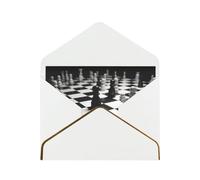 Black White Chess Checkerboard Luxury Pearl Paper Greeting Card With Gold Border, Blank Inside, With Envelope - Birthday, Wedding, Christmas, Valentine