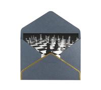 Black White Chess Checkerboard Luxury Pearl Paper Greeting Card With Gold Border, Blank Inside, With Envelope - Birthday, Wedding, Christmas, Valentine