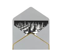 Black White Chess Checkerboard Luxury Pearl Paper Greeting Card With Gold Border, Blank Inside, With Envelope - Birthday, Wedding, Christmas, Valentine