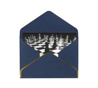 Black White Chess Checkerboard Luxury Pearl Paper Greeting Card With Gold Border, Blank Inside, With Envelope - Birthday, Wedding, Christmas, Valentine
