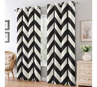 Black White Chevron Curtains for Living Room, Geometric Zig Zag Herringbone Blackout Curtains Bedroom, 52 x 63 Inch 2 Panels, 63 Drop Eyelet Thermal Window Drapes, Home Decor E-D19