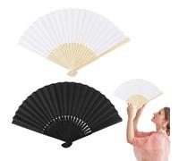 Black/White Chinese Vintage Fan, 2Pcs Bamboo Handheld Fan, Classic Oriental Fan, Exquisite Craft Paper Fans, Summer Cooling DIY Handmade Fans, Original Folding Hand Fan for Dancing Cosplay Wedding