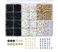 Black White Clay Beads Bracelet Making Kit 2400 Pcs Flat Polymer Clay Bead Gold Spacer Letter Beads for Friendship Bracelet Jewelry Making Adult