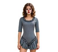 Black White Clown Costume Jumpsuit for Women Jester Cosplay (Black, M)