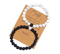 Black White Color Bead Card Bracelets Best Friend Couples For 2 Matching His And Her Lover Bracelet Friendship Relationship Boyfriend Girlfriend Bridesmaid Jewelry Set (Black, One Size)