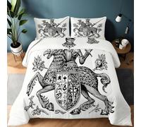 Black White Comforter Double Down Duvet 200 x 220 cm, Minimalist Armour Knight Printed Quilt for Boys Girls Teenagers - Lightweight Bed Duvet Soft Luxury All Season Duvets - Warm Comforter