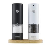 (Black & White) Cooks Professional Rechargeable Salt and Pepper Mill Set with Bamboo Base