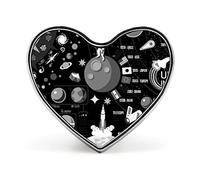 Black White Cosmic Space Galaxy Planets Pluto Venus Mars Jupiter Heart Brooch Pin, Unisex Smooth Surface Lapel Tie Pin, Lightweight Badge Jewelry Crafts Decor for Costume Accessory Men Women