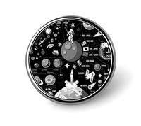 Black White Cosmic Space Galaxy Planets Pluto Venus Mars Jupiter Round Brooch Pin, Unisex Smooth Surface Lapel Tie Pin, Lightweight Badge Jewelry Crafts Decor for Costume Accessory Men Women