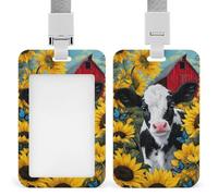 Black White Cow Blue Butterflies Sunflowers ID Badge Holder Retractable Clip Card Holder Card Protector Name Badge Name Tag for Work Office Doctor Nurse