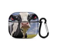 Black White Cow Bluetooth Earbuds Case Cover Full Body Shockproof Protection Hard Case Support Wireless Charging with Keychain Personalized Gift for AirPods 3