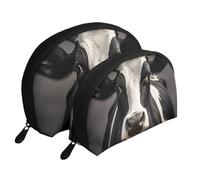 Black White Cow Face Portable Shell Cosmetic Bag Set - Travel Makeup Organiser with Zipper & Inner Compartments