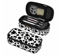 Black White Cow Pencil Case Animal Fur Cow Spot Cute Doodle Creative Arts Large Capacity Pen Pouch for School Student Office Adult Girl Boy