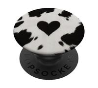 Black White Cow Print Aesthetic Cute Heart Cowgirl Girly PopSockets Adhesive PopGrip