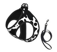 Black White Cow Print Reflective Pet Leash Vest For Small Dogs & Cats, Adjustable Outdoor Walking Hiking Vest