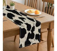 Black White Cow Print Table Runner, Rustic Farmhouse Style Decor for Kitchen Dining Table, Perfect for Home Family Gatherings 13x72 Inch