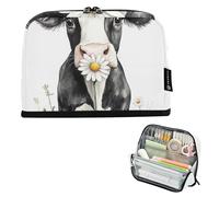 Black White Cow Wildflowers Pencils Storage Bags Pencil Pouches Zipper Pencils Case Boys Pen Bags Teen Girls Pattern Kids Stationery Back to School Supply