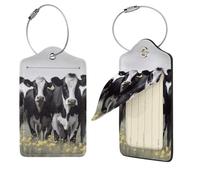 Black White Cows Luggage Tag 1PCS PU Leather Suitcase Tags Identifiers Travel Tags with Privacy Protection and Stainless Steel Loop Luggage Bag Tag for Women Men
