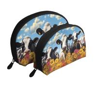 Black White Cows Portable Shell Makeup Bag Set (2 Pieces), Zippered Travel Toiletry Bag For Cosmetics