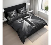 Black White Cross Duvet Cover Sets, Religious Jesus Crucifix King Size Bedding, Soft Reversible Microfiber Quilt Cover & 2 Pillowcases, Zipper Closure, Bedroom Decor BhT28